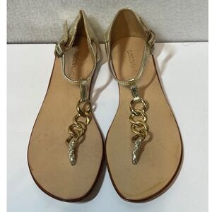 Coconuts Sandals Flat 8 Gold Metallic‎ Chain Accent Thong Upper Leather Sole